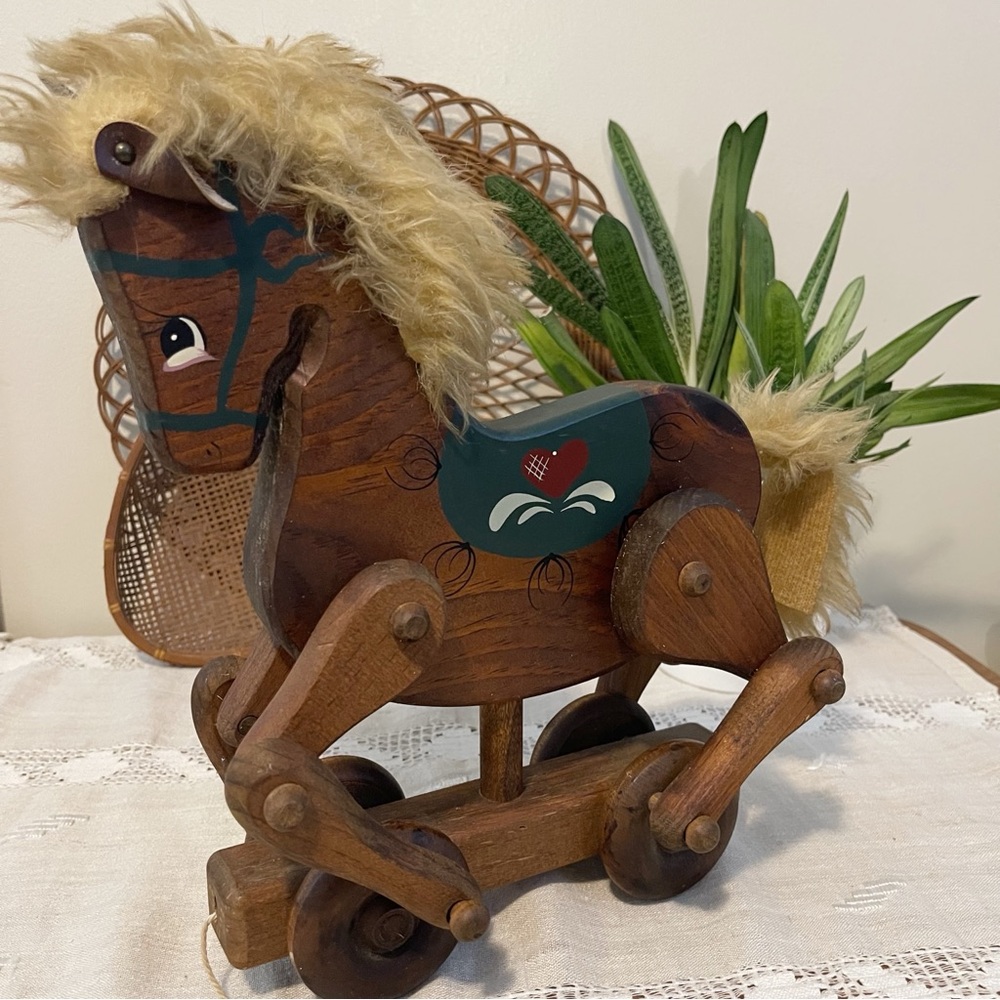 Vintage | Wooden Pull Toy Horse | Folk Art | Rolling Toy - Picture 8 of 12